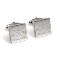 Crossed Arrows with Love Heart, Initials and Date Engraved Cufflinks