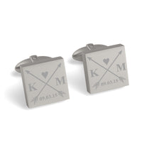 Crossed Arrows with Love Heart, Initials and Date Engraved Cufflinks