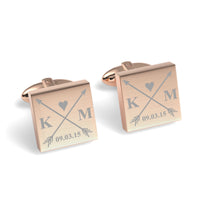 Crossed Arrows with Love Heart, Initials and Date Engraved Cufflinks