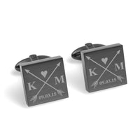 Crossed Arrows with Love Heart, Initials and Date Engraved Cufflinks