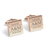 Couples Initials, Wedding Role and Date Engraved Cufflinks