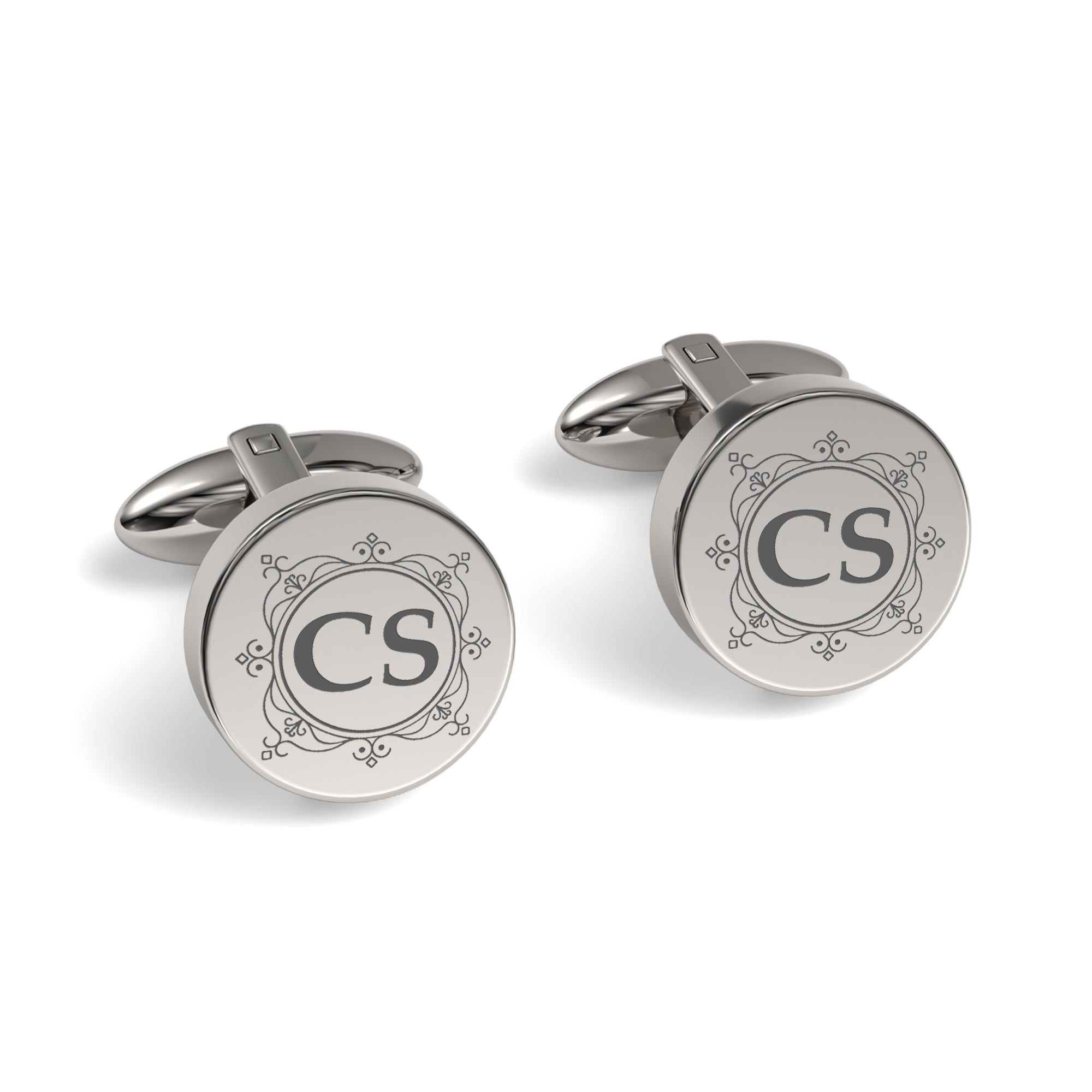 Decorated Round Initials Engraved Cufflinks