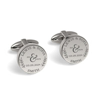 Mr + Mrs Name and Date Engraved Cufflinks