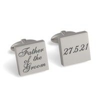 Father of the Groom Wedding Date Engraved Square Cufflinks