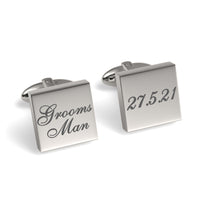 Grooms Man Wedding Date Engraved Square Cufflinks