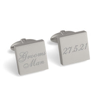 Grooms Man Wedding Date Engraved Square Cufflinks