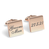 Grooms Man Wedding Date Engraved Square Cufflinks