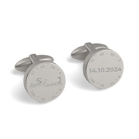 Latitude-Longitude Initials & Date Round Engraved Cufflinks