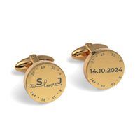 Latitude-Longitude Initials & Date Round Engraved Cufflinks