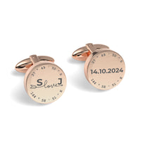 Latitude-Longitude Initials & Date Round Engraved Cufflinks