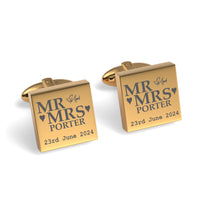 Mr Mrs Last Name Love Heart with Date Engraved Wedding Cufflinks