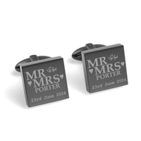 Mr Mrs Last Name Love Heart with Date Engraved Wedding Cufflinks