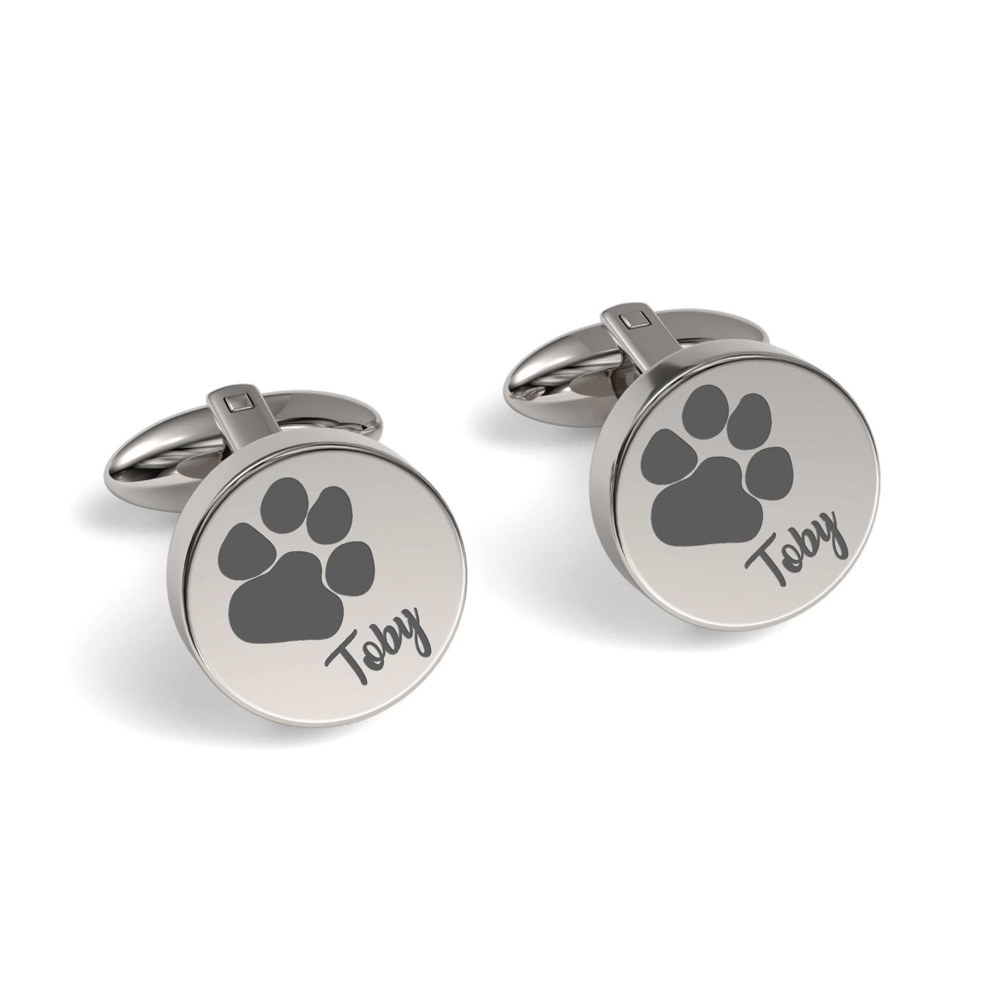 Pets Paw Print Engraved Round Cufflinks