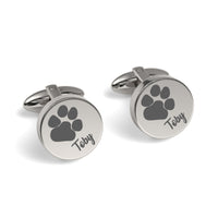 Pets Paw Print Engraved Round Cufflinks