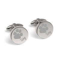 Pets Paw Print Engraved Round Cufflinks