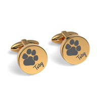 Pets Paw Print Engraved Round Cufflinks