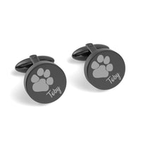 Pets Paw Print Engraved Round Cufflinks