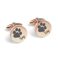 Pets Paw Print Engraved Round Cufflinks