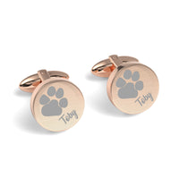 Pets Paw Print Engraved Round Cufflinks