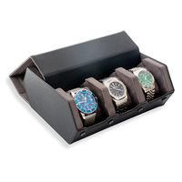 Hex Leather Watch Roll 6 Slots in Black/Charcoal