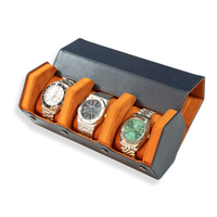 Hex Leather Watch Roll 3 Slots in Navy/Orange