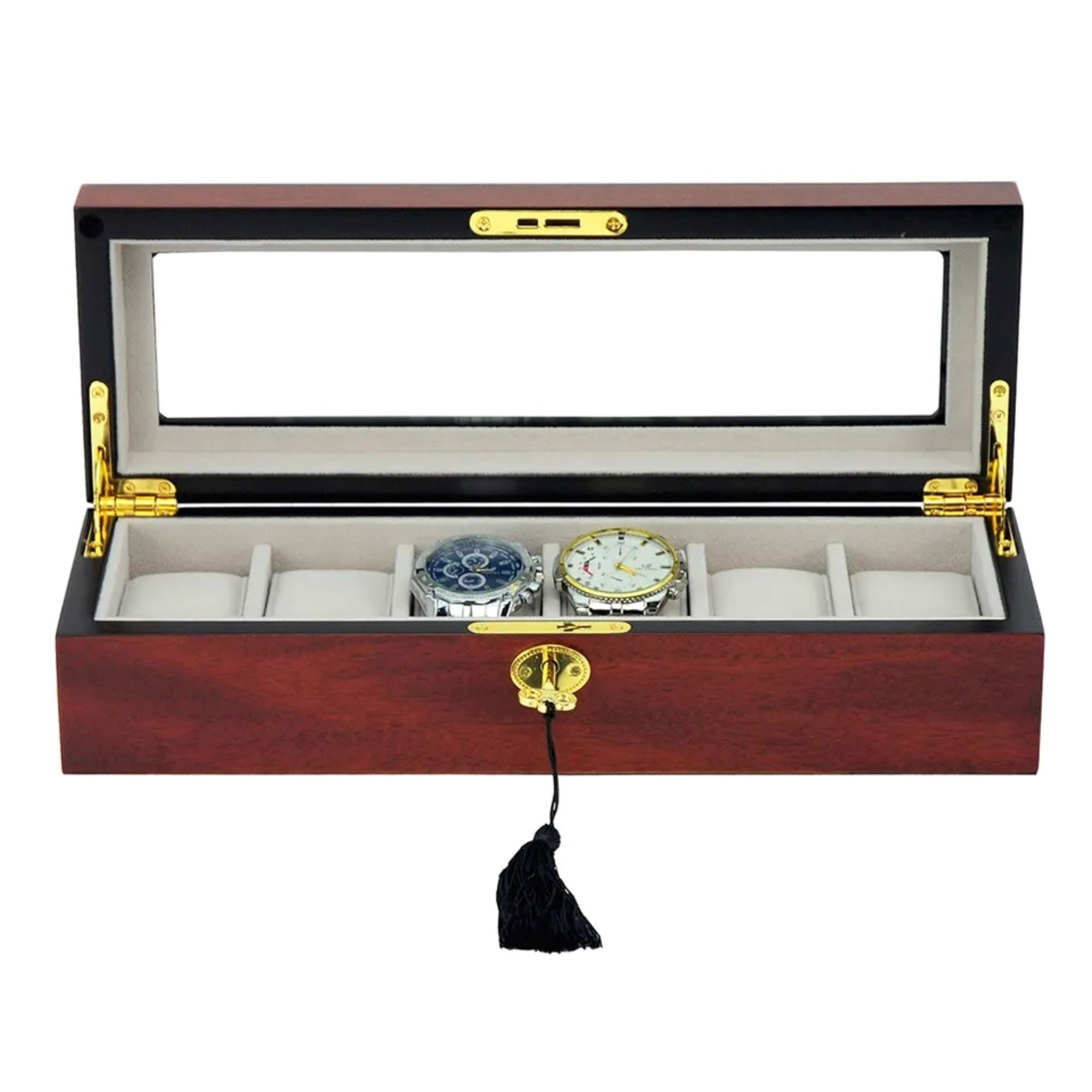 6 Slots Wooden Watch box with glass window Watch Boxes Clinks 