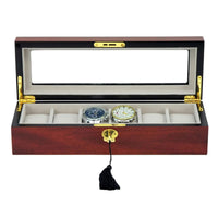 6 Slots Wooden Watch box with glass window Watch Boxes Clinks