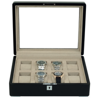 8 Slot Black Wooden Watch Box with Cream Interior