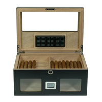 100 CT Black Wooden Cigar Humidor Box with Digital Hygrometer Cigar Boxes Clinks