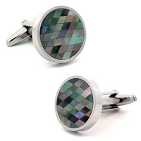 Mosaic Shell Cufflinks in Round Silver