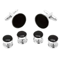 Silver Round Onyx Cufflinks and Stud Set Stud Sets Clinks Australia