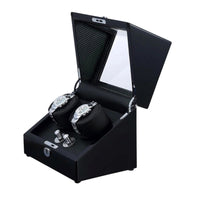 Seconds - Waratah Black Carbon Fibre Watch Winder Box for 2 Watches (i)