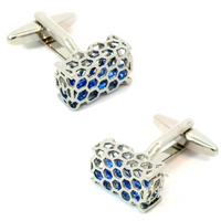 Honeycomb Basket Cufflinks: Blue Crystals