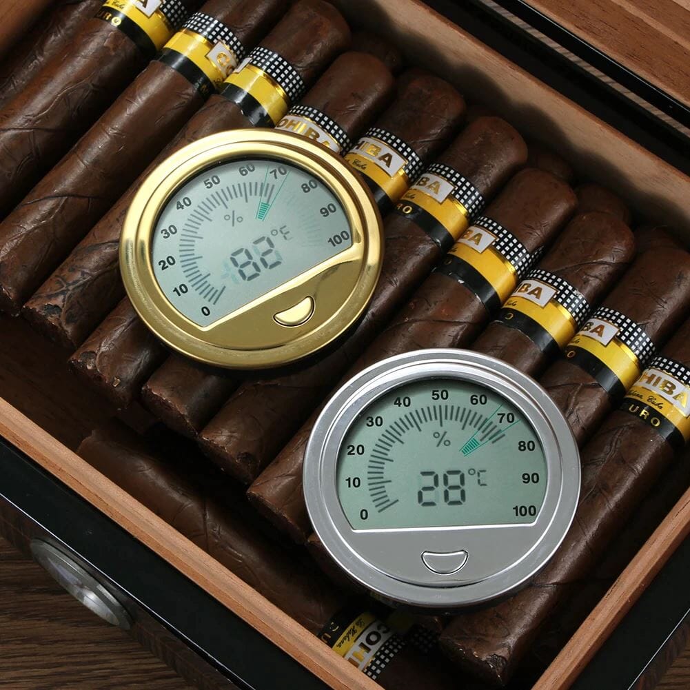 Round Digital Hygrometer Gauge in Gold for Cigars