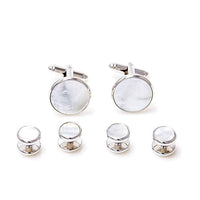 Silver Round Mother of Pearl Cufflinks and Stud Set Stud Sets Clinks Australia Default