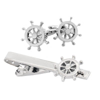 Silver Helm Ships Wheel Cufflinks & Tie Clip Set Gift Set Cuffed.com.au Default