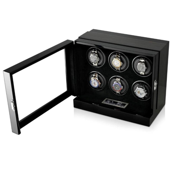 Watch Winder Box for 6 Automatic Watches in Black| Cuffed