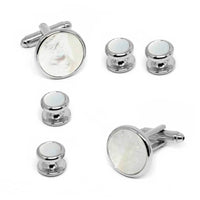 Silver Round Mother of Pearl Cufflinks and Stud Set Stud Sets Clinks Australia